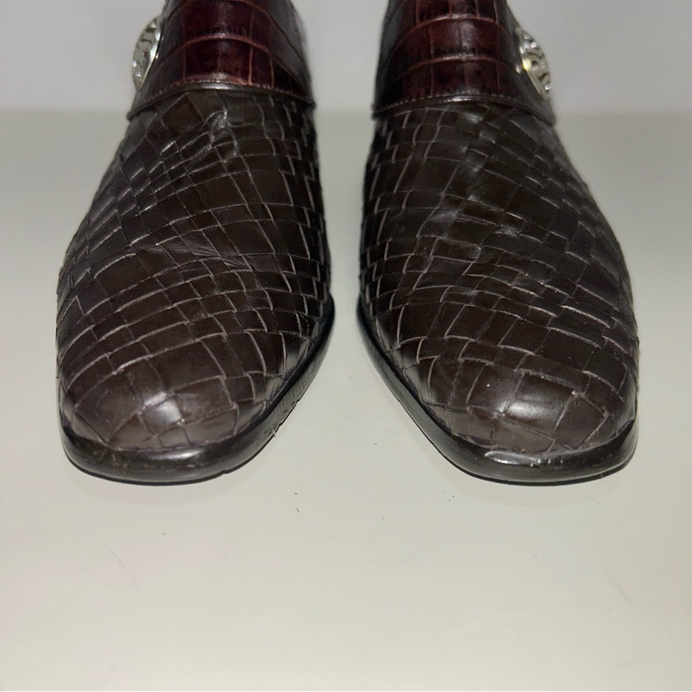 Brighton Tryst Brown Woven Leather Medallion Slip On Heel Mule - Picture 4 of 10